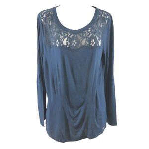 Sesoire Womens Sleep Top Lace Panel Long Sleeve Navy Blue Soft Size S